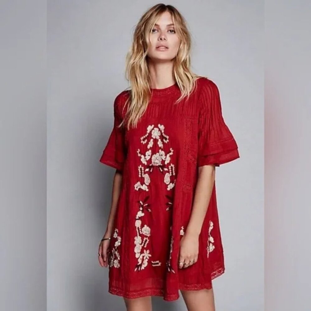 NWT Free People Perfectly Victorian Embroidered Mini Dress - Size Small